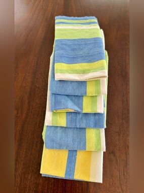 Striped Blue, Green & Yellow Cotton Napkins - Set of 6